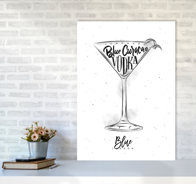 Blue Lagoon Cocktail Modern Print, Framed Kitchen Wall Art A1 Black Frame