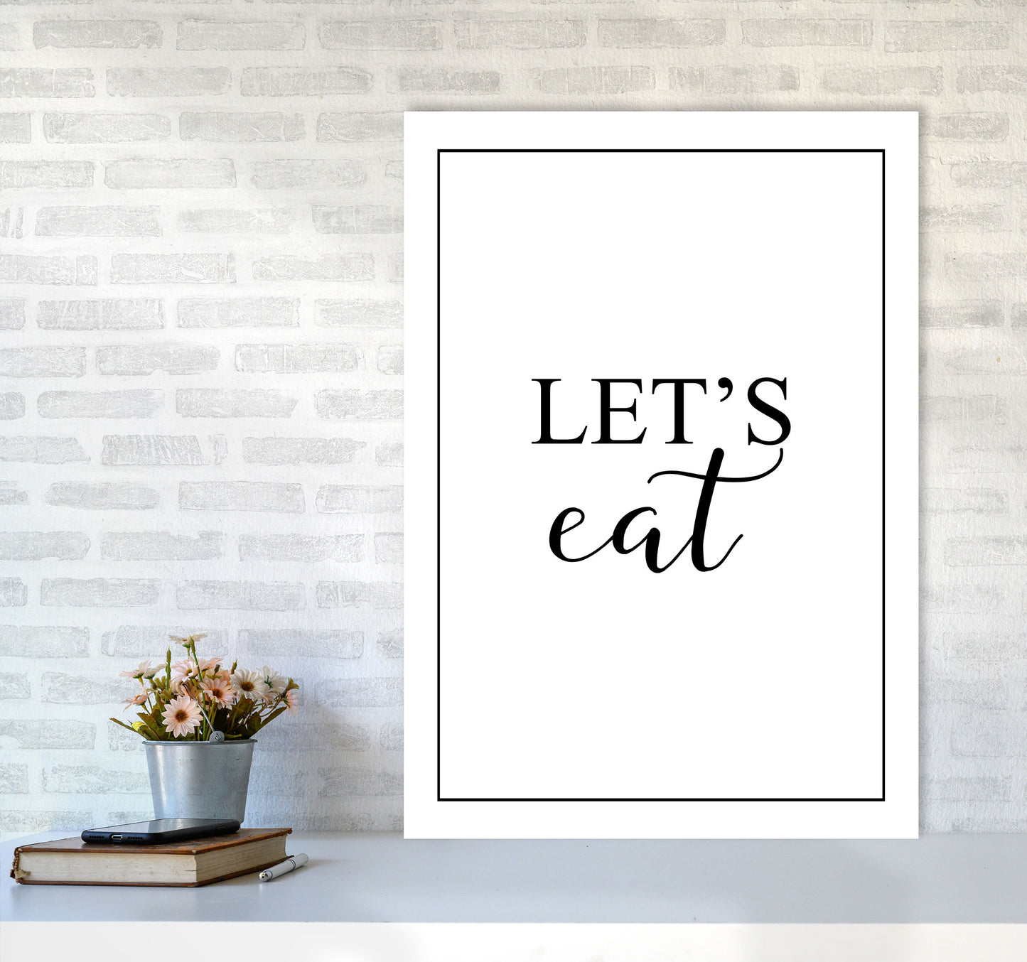Let&#39;s Eat Modern Print, Framed Kitchen Wall Art A1 Black Frame