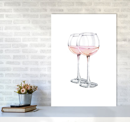 Pink Wine Glasses Modern Print A1 Black Frame