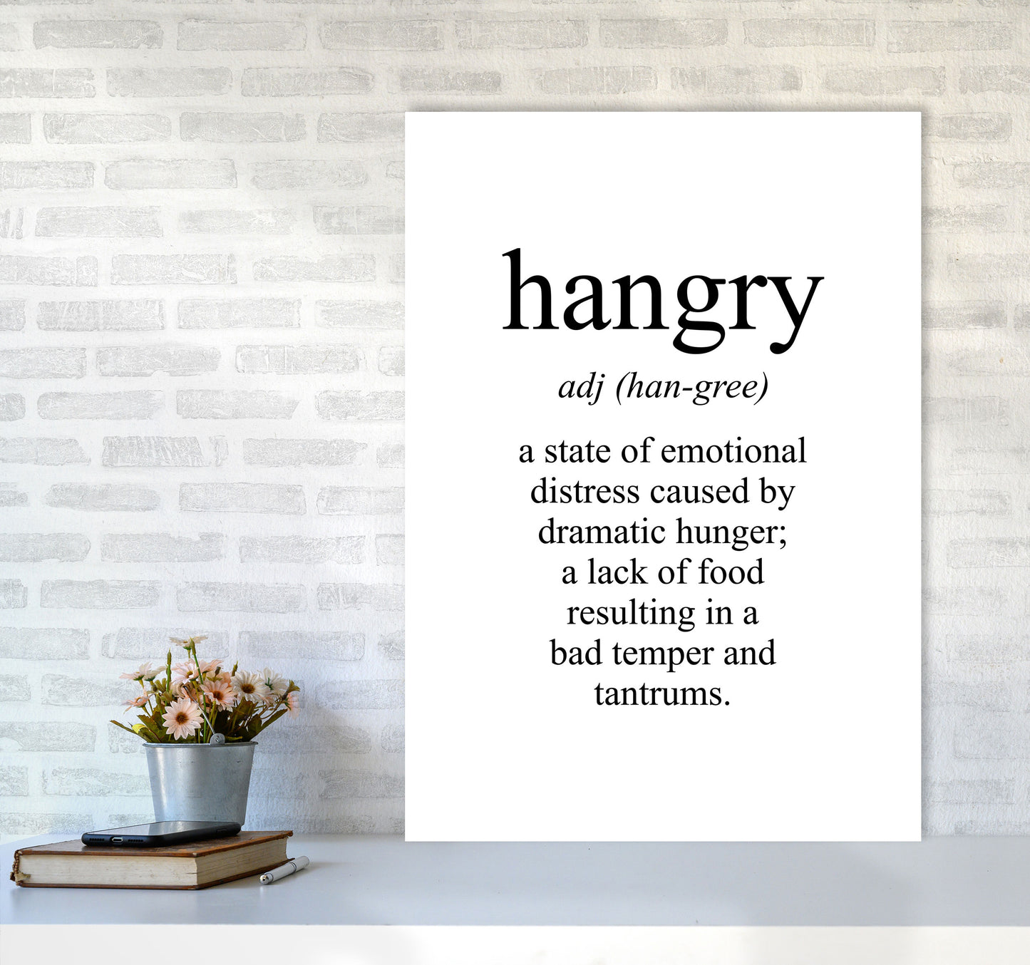 Hangry Modern Print, Framed Kitchen Wall Art A1 Black Frame