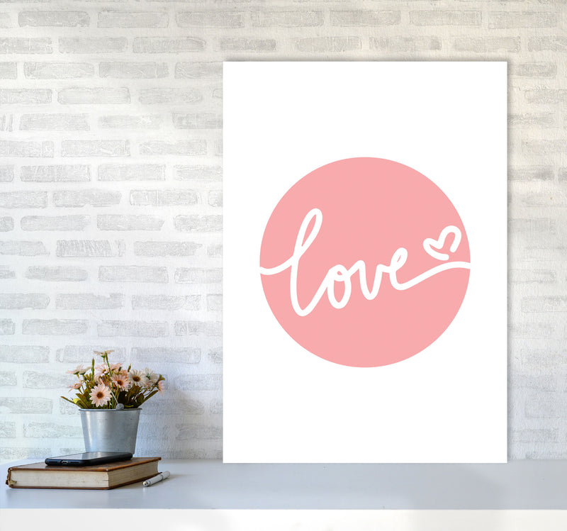 Love Pink Circle Framed Typography Wall Art Print A1 Black Frame