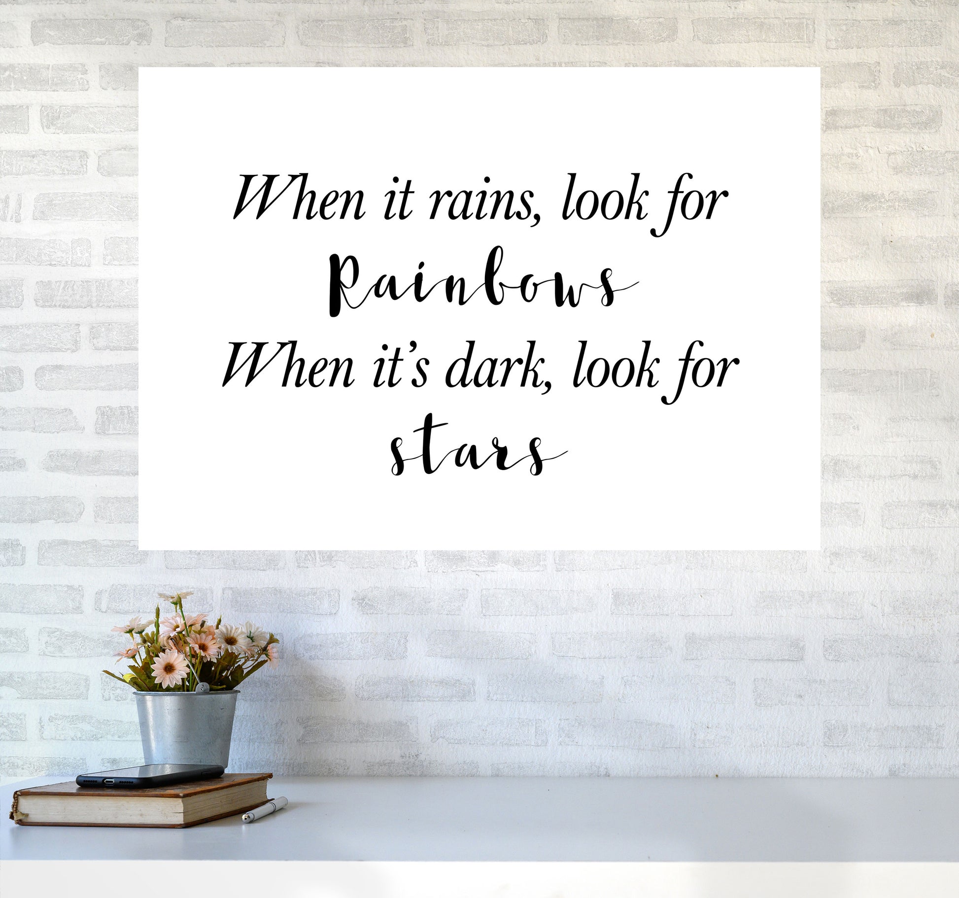 When It Rains Look For Rainbows Modern Print A1 Black Frame