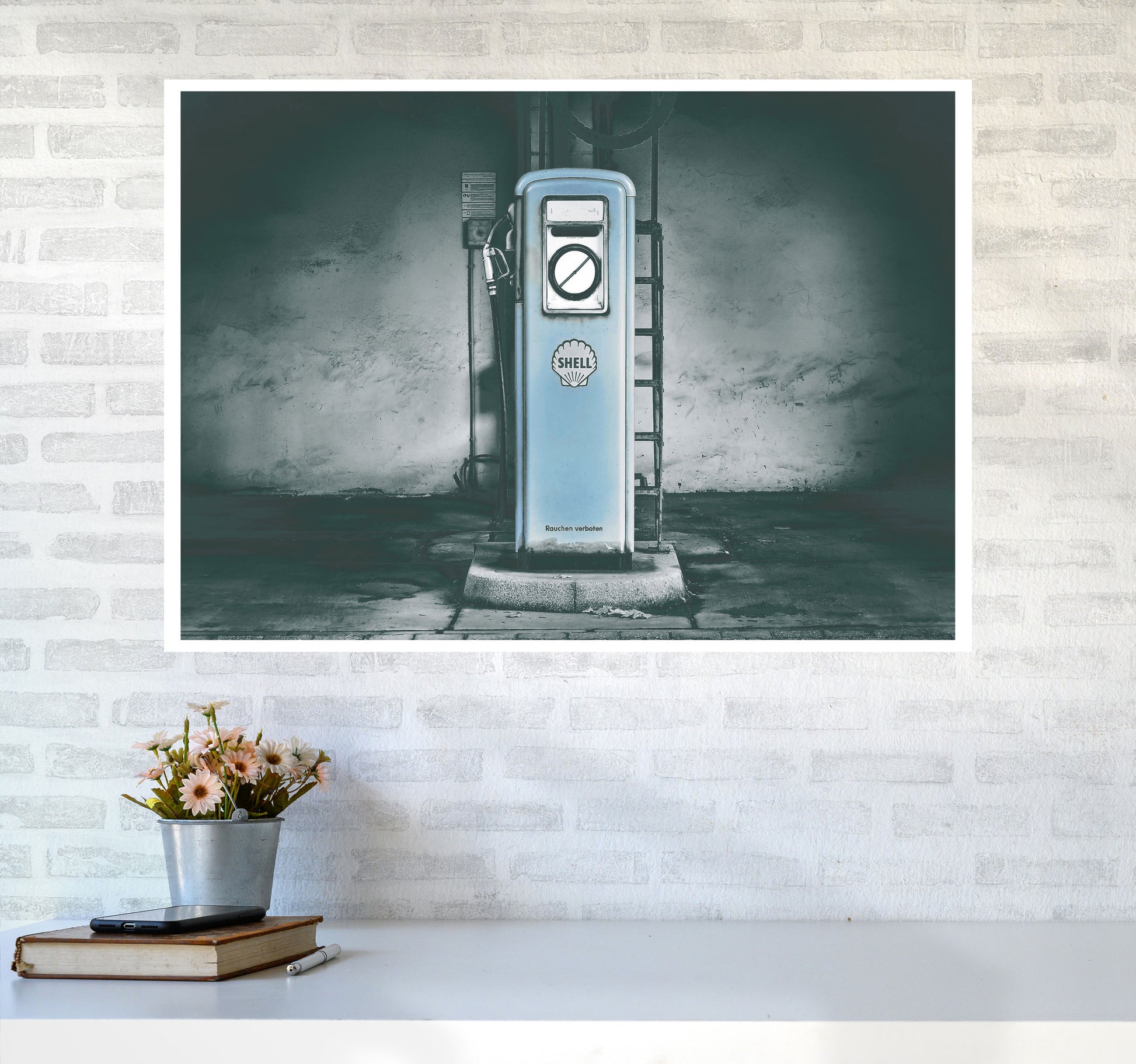 Little Blue Gas Pump Modern Print A1 Black Frame