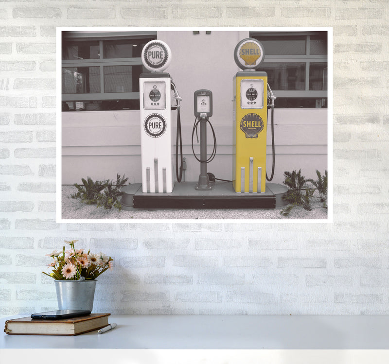 Vintage Shell Yellow Gas Pump Modern Print A1 Black Frame