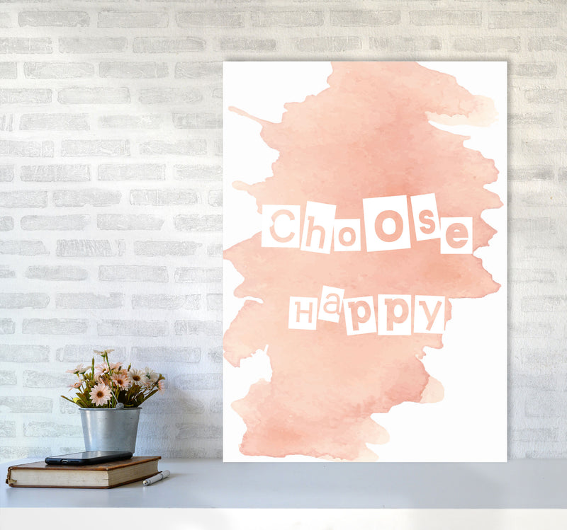 Choose Happy Peach Watercolour Modern Print A1 Black Frame