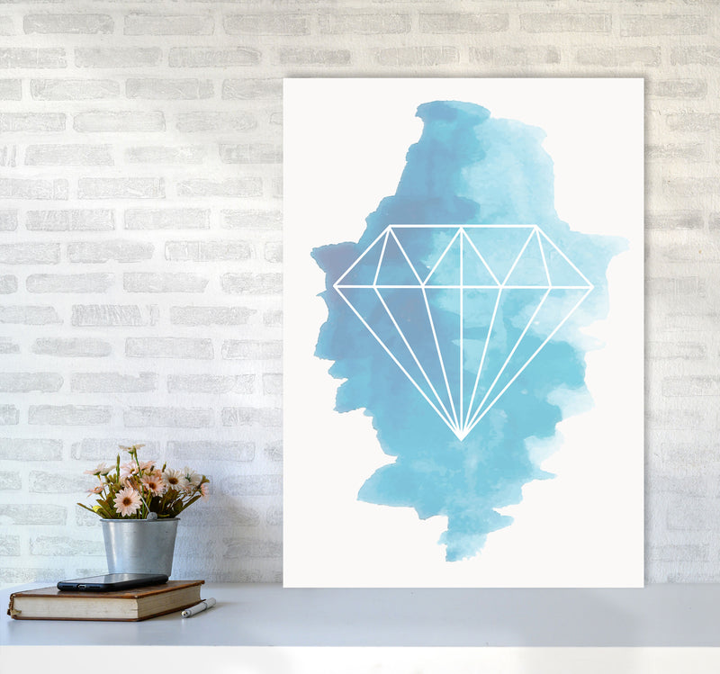 Geo Diamond Blue Watercolour Modern Print A1 Black Frame