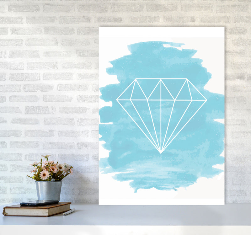 Geo Diamond Light Blue Watercolour Modern Print A1 Black Frame