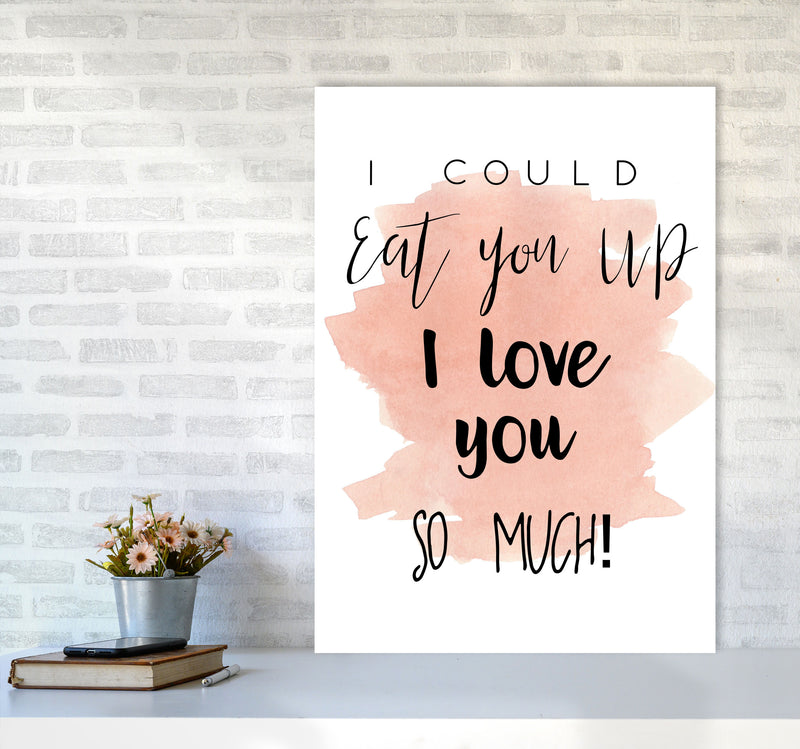 Eat You Up Peach Watercolour Modern Print A1 Black Frame