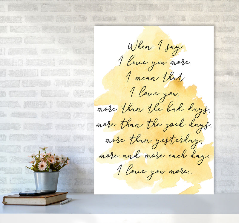 Love You More Yellow Watercolour Modern Print A1 Black Frame