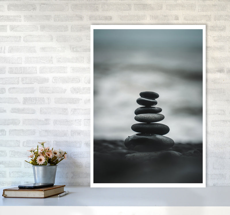 Black Pebble Stack Modern Print, Framed Botanical & Nature Art Print A1 Black Frame