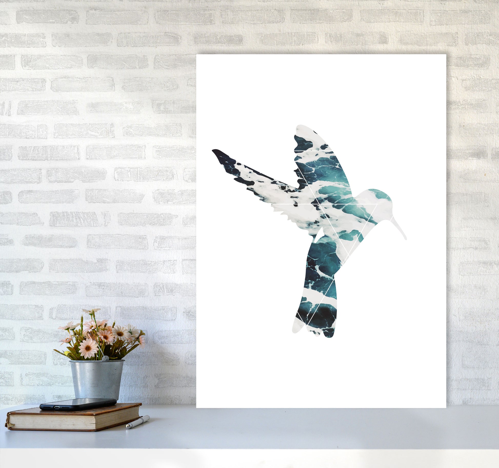 Blue Sea Bird Modern Print Animal Art Print A1 Black Frame