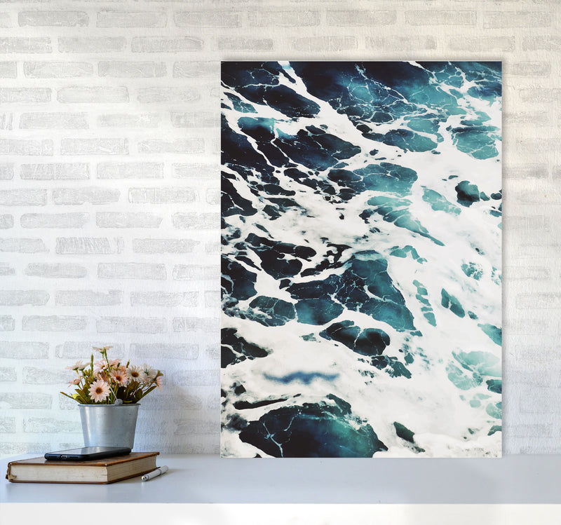 Blue White Water Modern Print, Framed Botanical & Nature Art Print A1 Black Frame