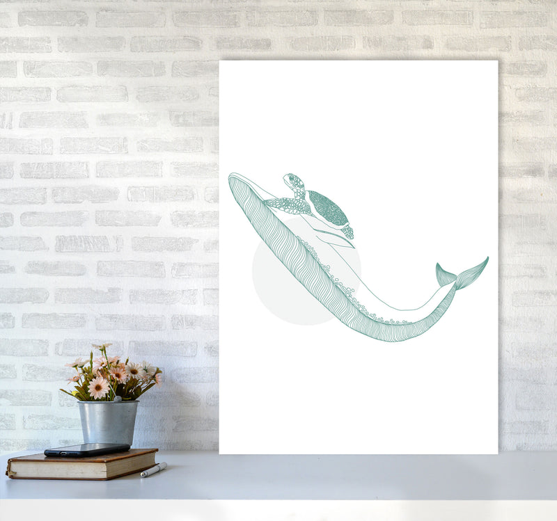 Marine Animals Whale And Turtle Modern Print Animal Art Print A1 Black Frame
