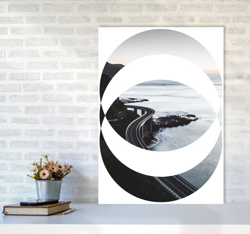Black Road Oval Modern Print, Framed Botanical & Nature Art Print A1 Black Frame