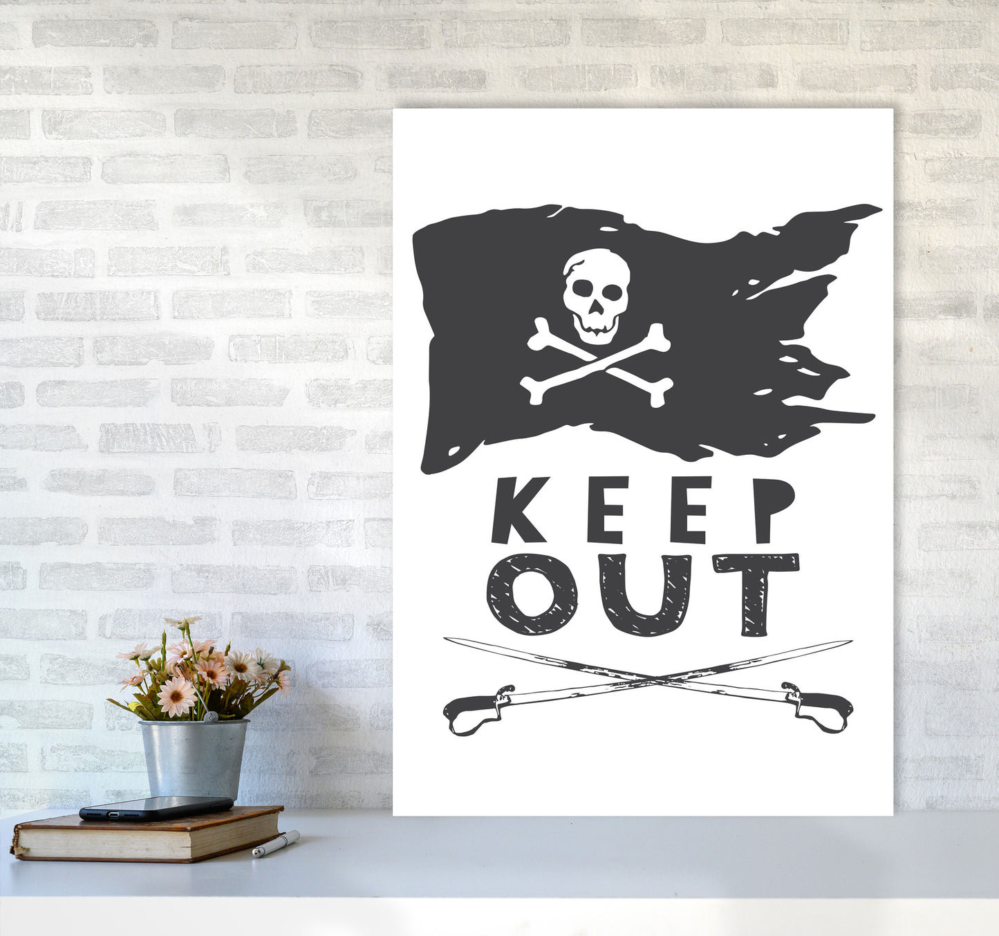 Pirate Keep Out Framed Nursey Wall Art Print A1 Black Frame