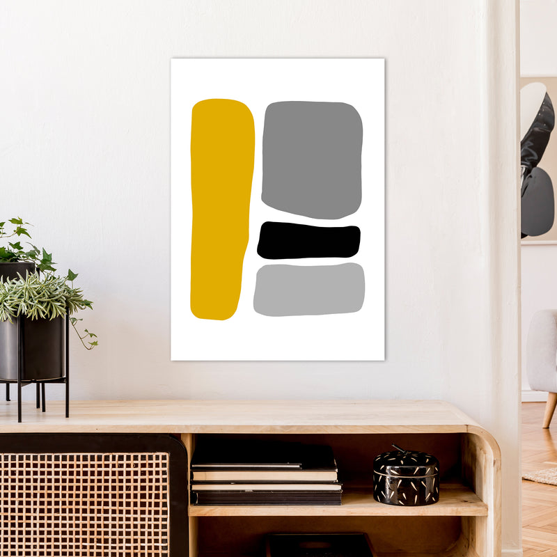 Mustard And Black Abstract Stones 1 Art Print by Pixy Paper A1 Black Frame