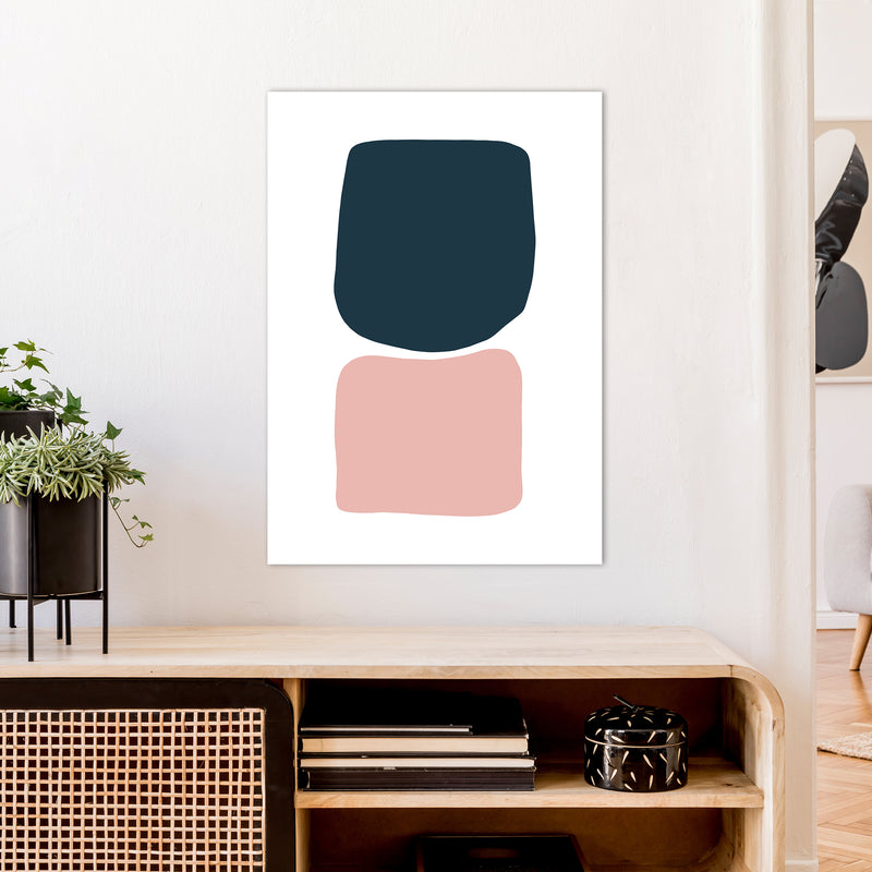 Pink And Navy Abstract Stones 2 Art Print by Pixy Paper A1 Black Frame