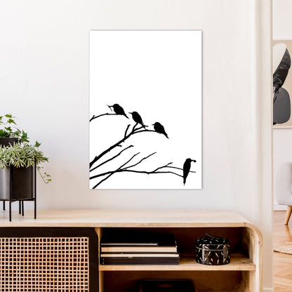 Corner Branch With Birds Art Print by Pixy Paper A1 Black Frame