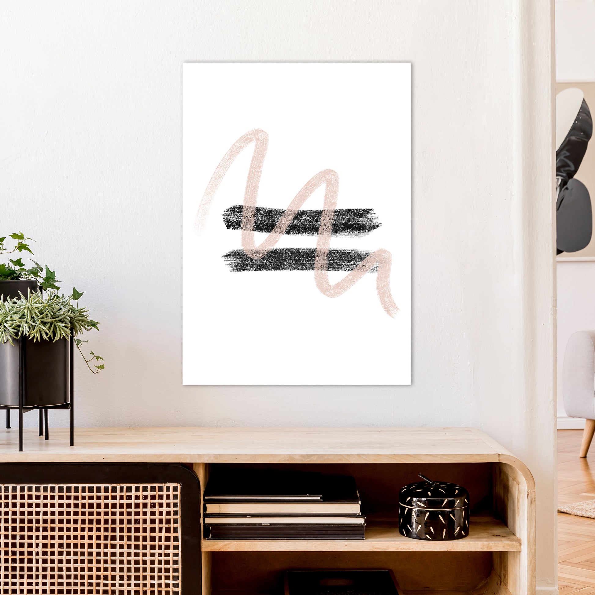 Dalia Chalk Pink And Black Line Contrast  Art Print by Pixy Paper A1 Black Frame
