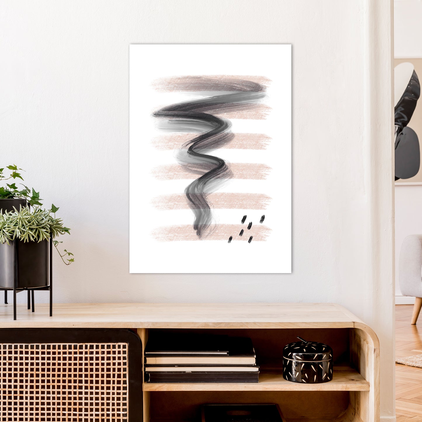 Dalia Chalk Pink Lines Black Storm  Art Print by Pixy Paper A1 Black Frame