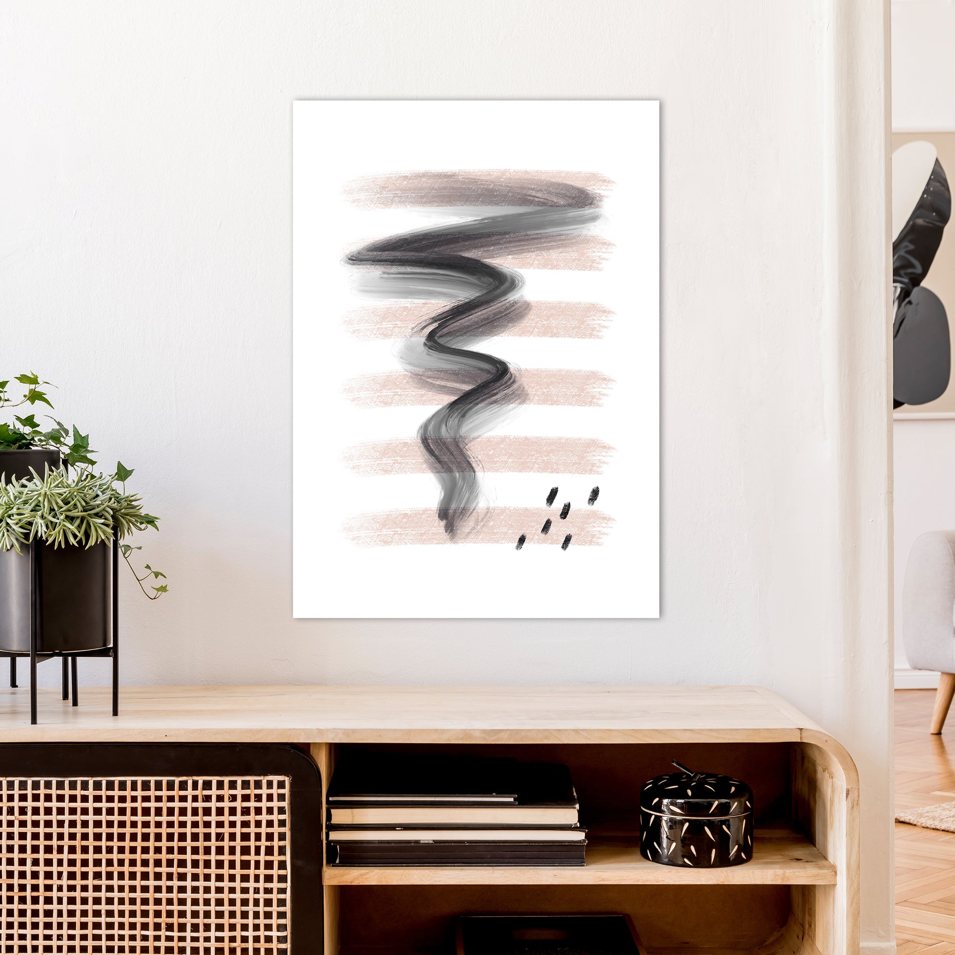 Dalia Chalk Pink Lines Black Storm  Art Print by Pixy Paper A1 Black Frame