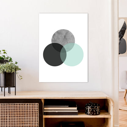 Geometric Mint And Black Circles  Art Print by Pixy Paper A1 Black Frame