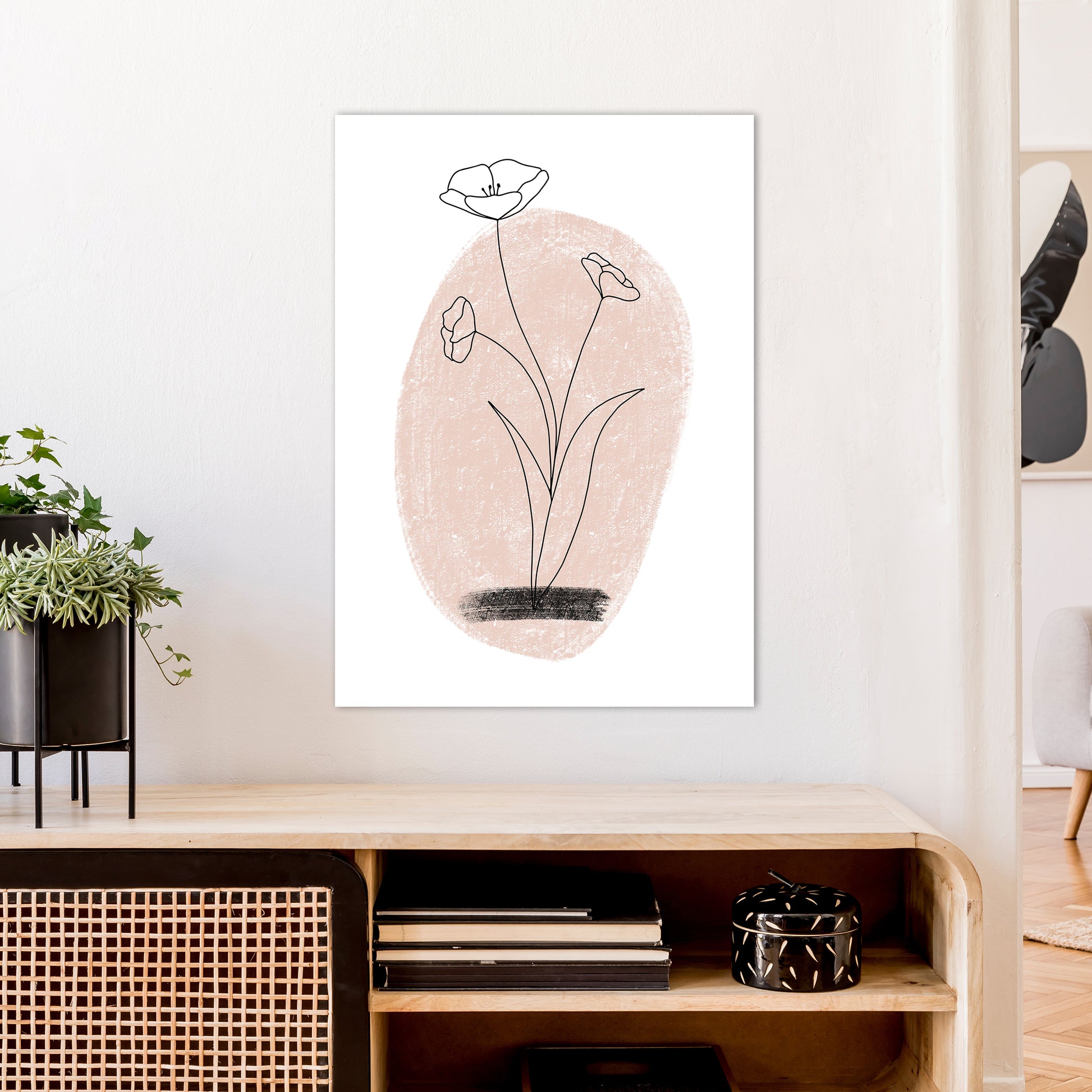 Dalia Chalk Pink Circle Flower  Art Print by Pixy Paper A1 Black Frame