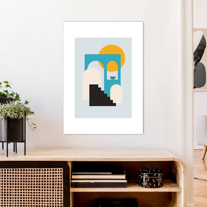Mita Teal Stairs To Sun N5  Art Print by Pixy Paper A1 Black Frame