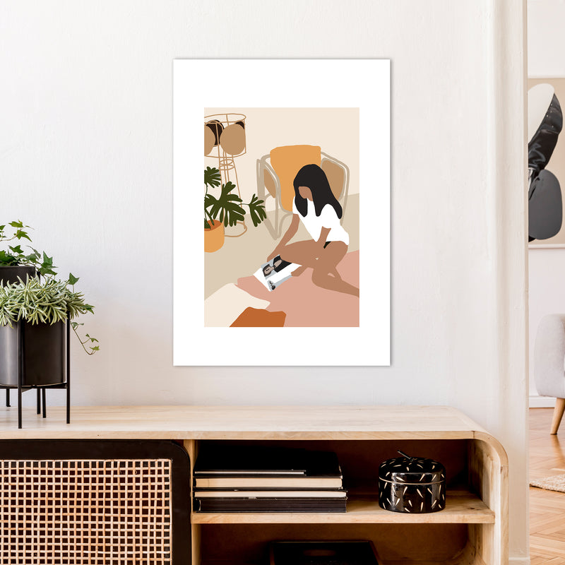 Mica Girl With Magazine N4  Art Print by Pixy Paper A1 Black Frame