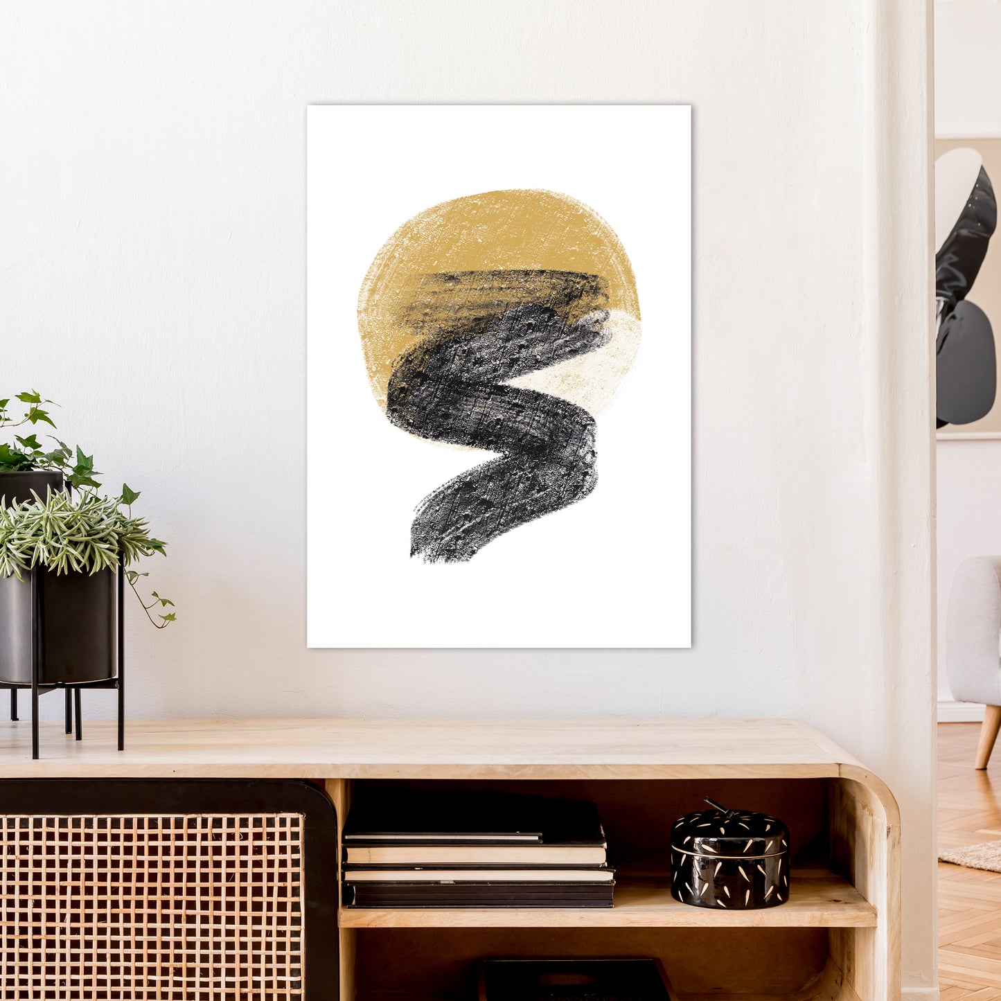 Dalia Chalk Gold Moon Zig  Art Print by Pixy Paper A1 Black Frame