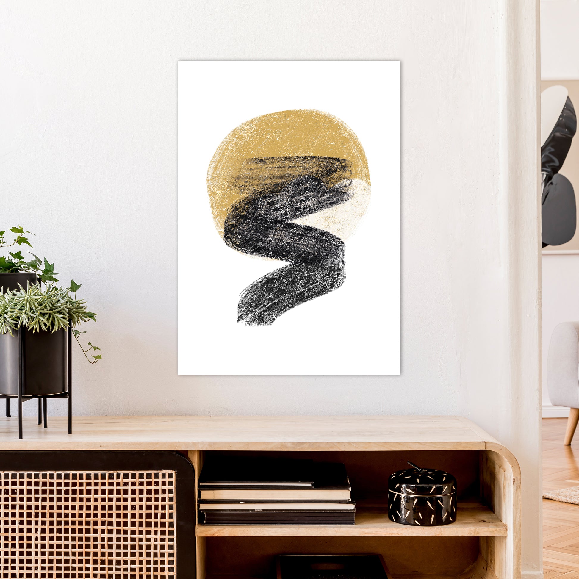 Dalia Chalk Gold Moon Zig  Art Print by Pixy Paper A1 Black Frame