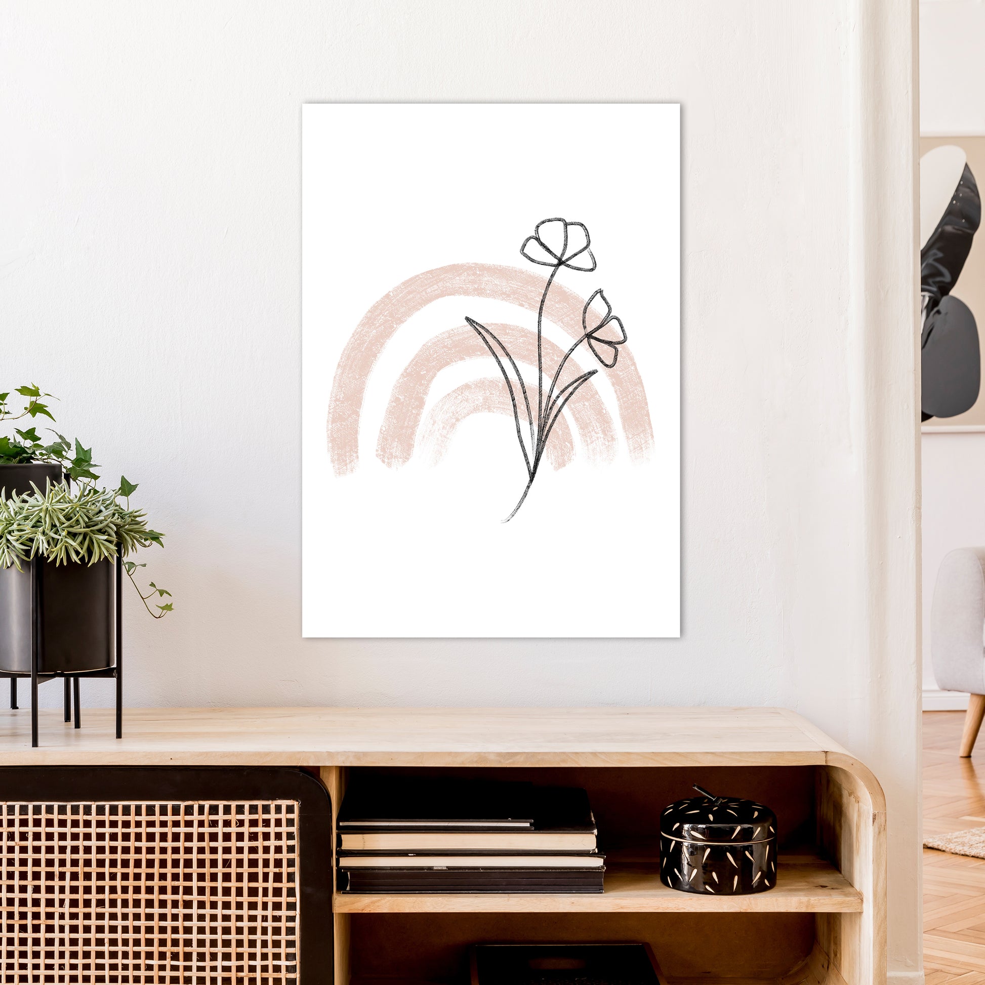 Dalia Chalk Pink Rainbow  Art Print by Pixy Paper A1 Black Frame