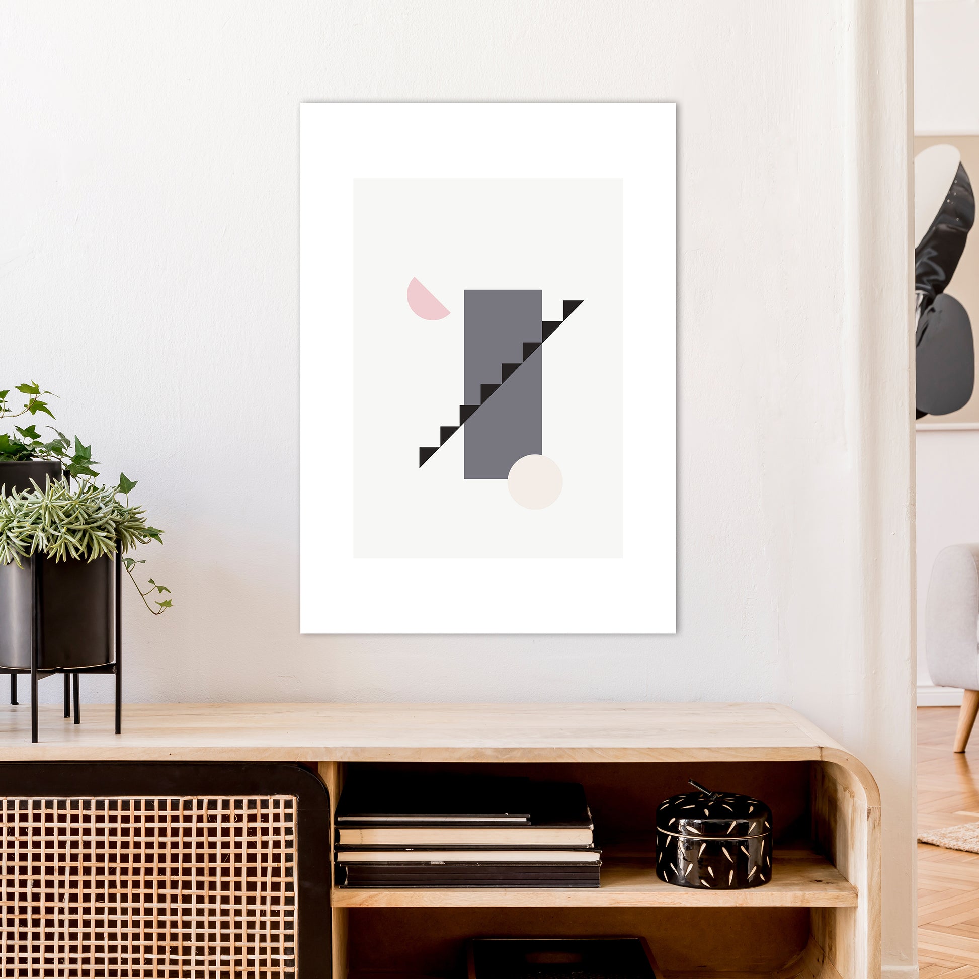 Mila Pink Abstract N12  Art Print by Pixy Paper A1 Black Frame