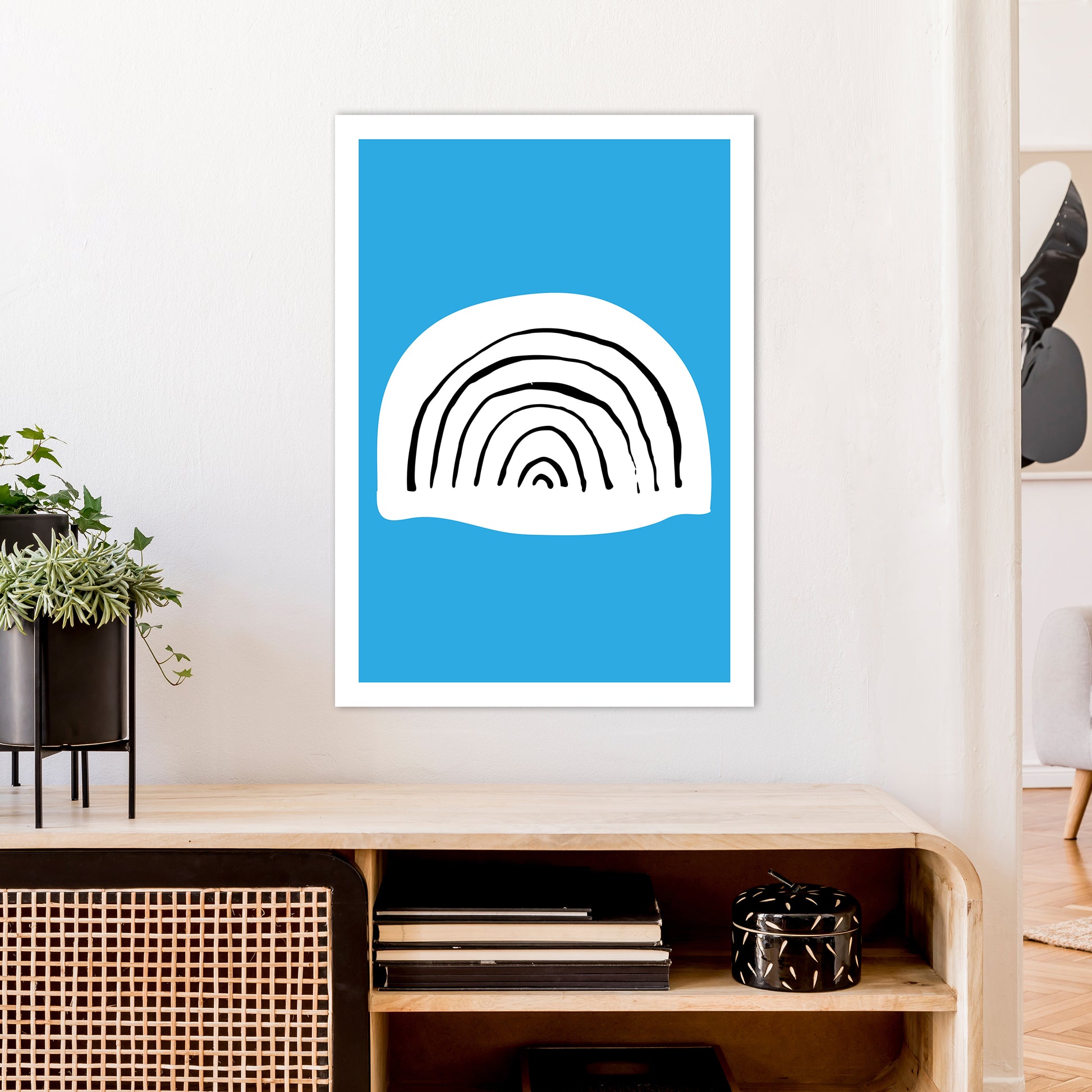 Blue Rainbow Neon Funk  Art Print by Pixy Paper A1 Black Frame