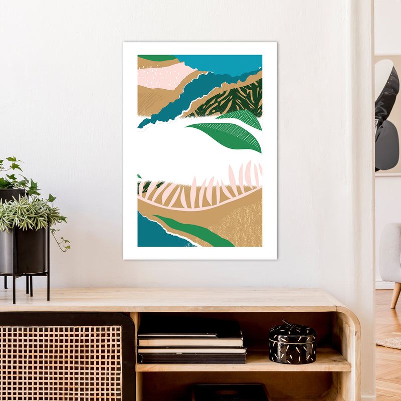 White Mixed Jungle Abstract  Art Print by Pixy Paper A1 Black Frame