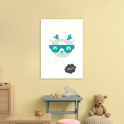 Hello Animal Teal Super Scandi  Art Print by Pixy Paper A1 Black Frame