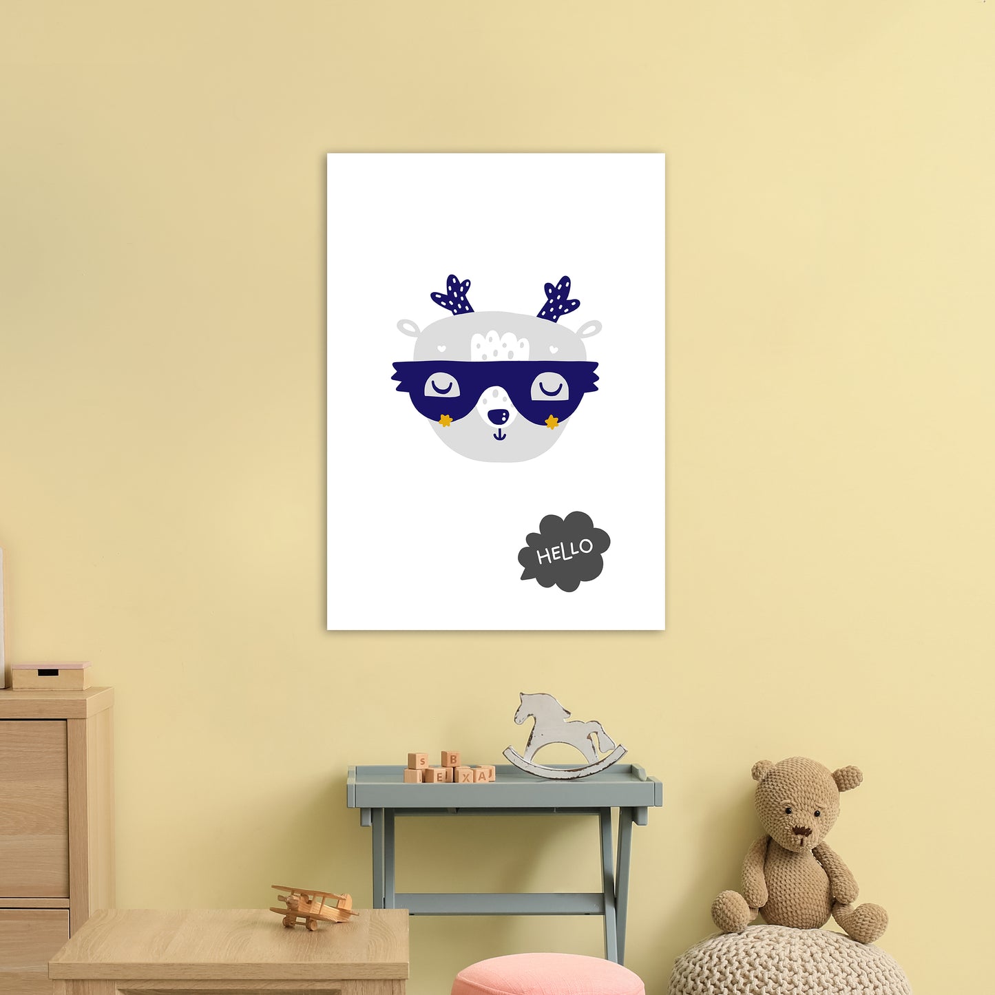 Hello Animal Navy Uper Scandi  Art Print by Pixy Paper A1 Black Frame