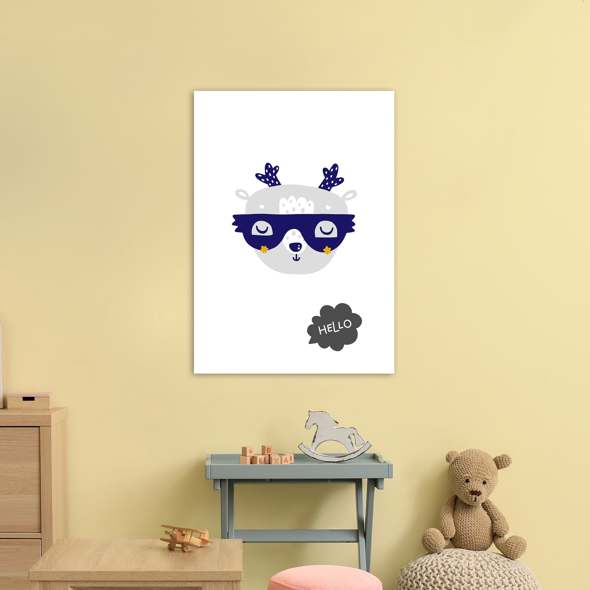Hello Animal Navy Uper Scandi  Art Print by Pixy Paper A1 Black Frame