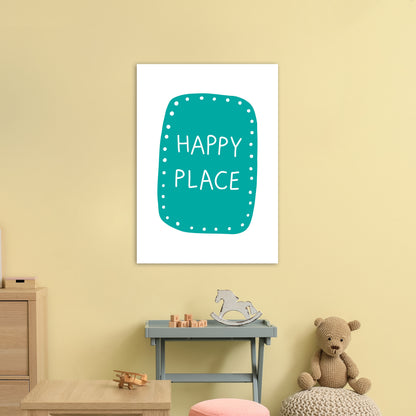 Happy Place Teal Super Scandi  Art Print by Pixy Paper A1 Black Frame