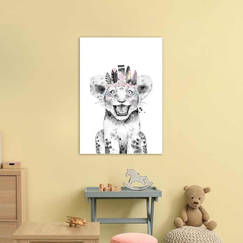 Safari Babies Tiger Feathers  Art Print by Pixy Paper A1 Black Frame