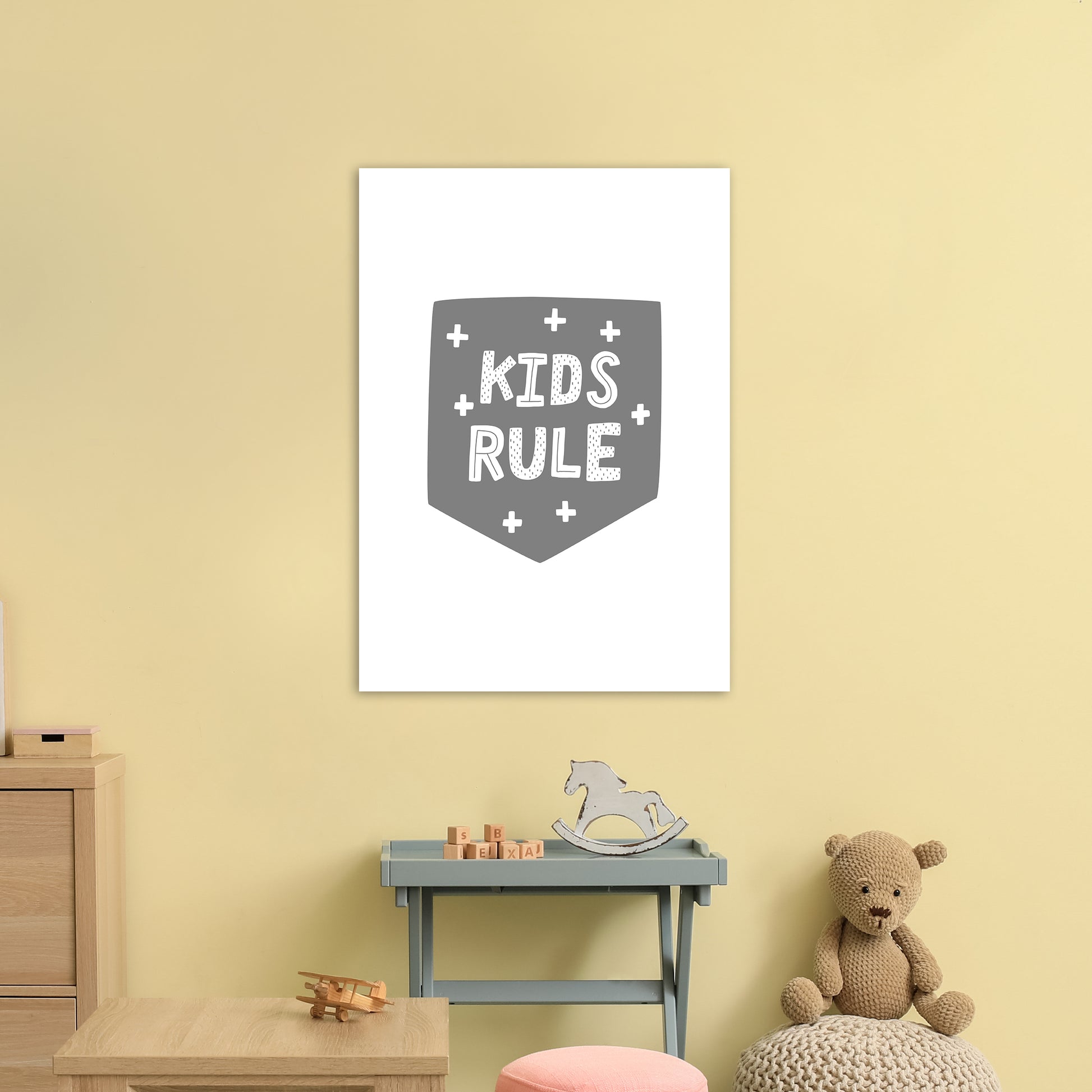 Kids Rule Super Scandi Grey  Art Print by Pixy Paper A1 Black Frame