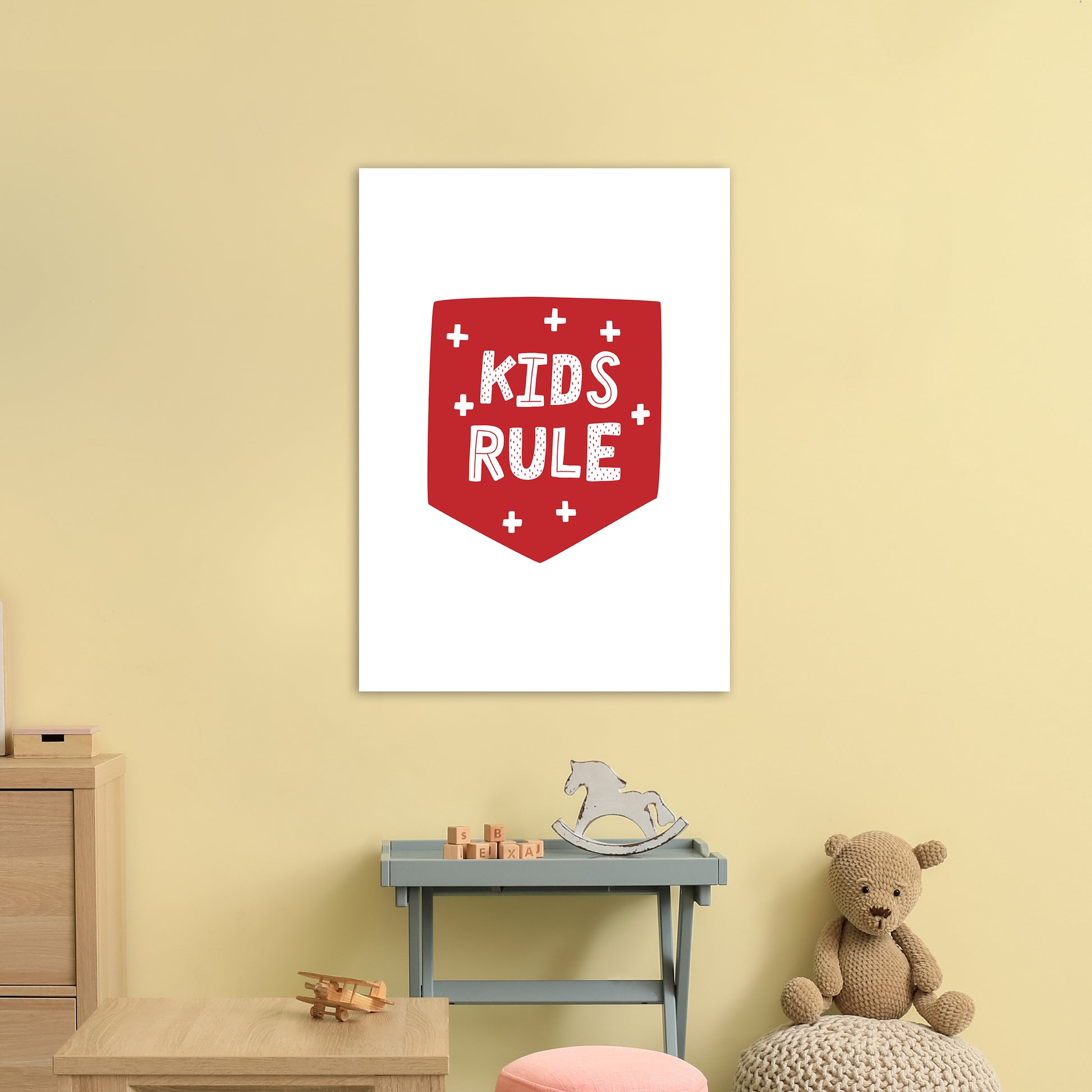 Kids Rule Red Super Scandi  Art Print by Pixy Paper A1 Black Frame