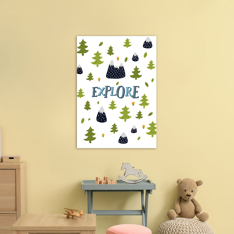 Little Explorer Trees Blue  Art Print by Pixy Paper A1 Black Frame