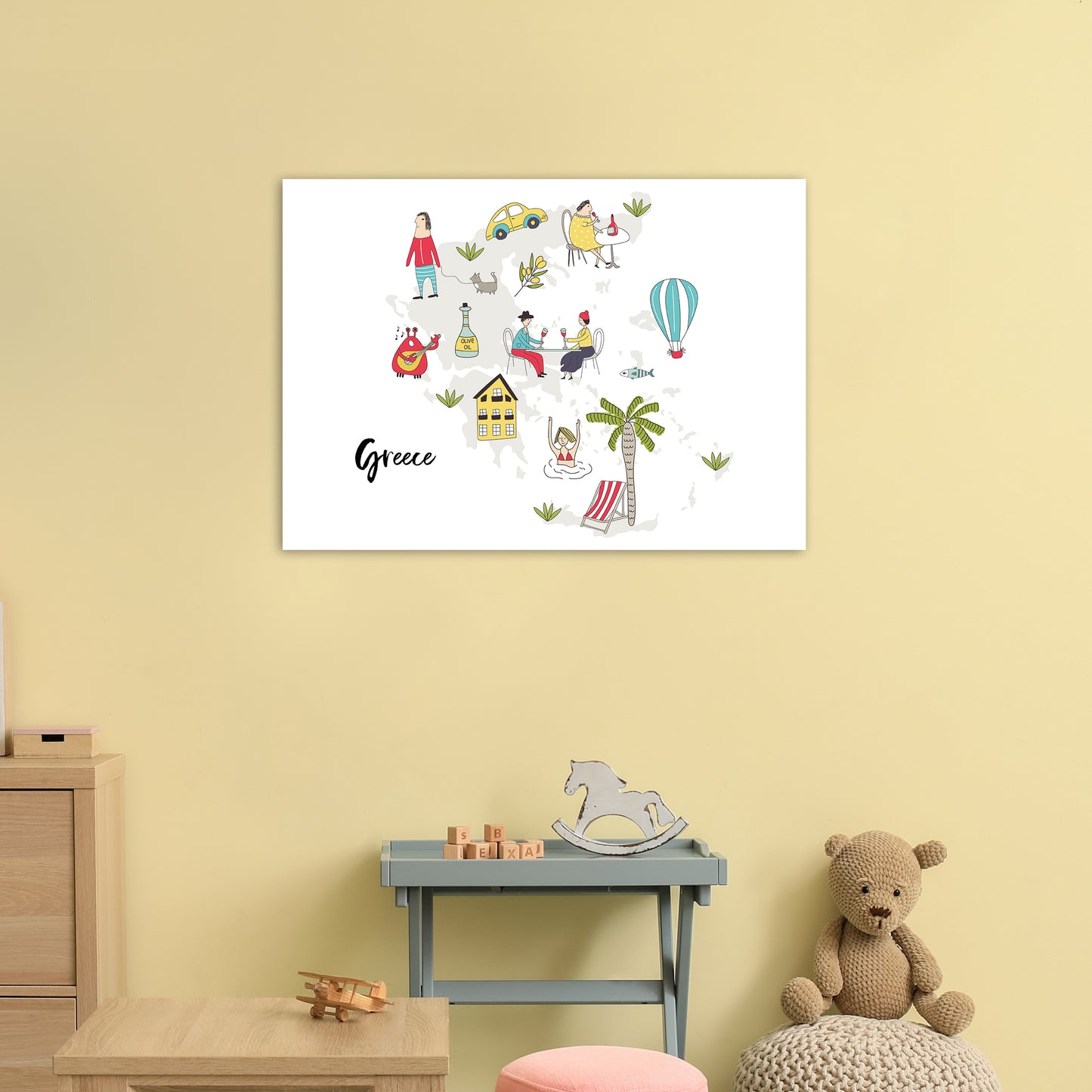 Greece Map  Art Print by Pixy Paper A1 Black Frame
