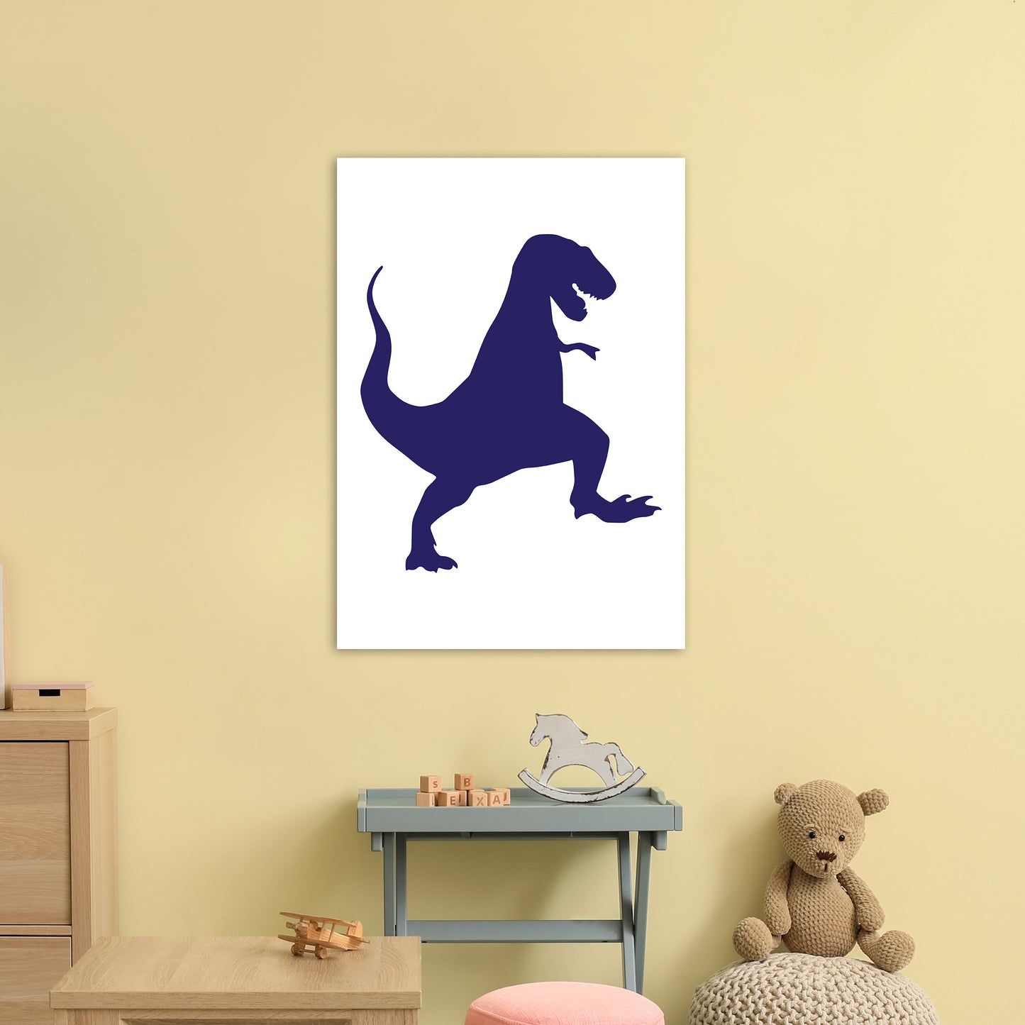 T-Rex Navy  Art Print by Pixy Paper A1 Black Frame