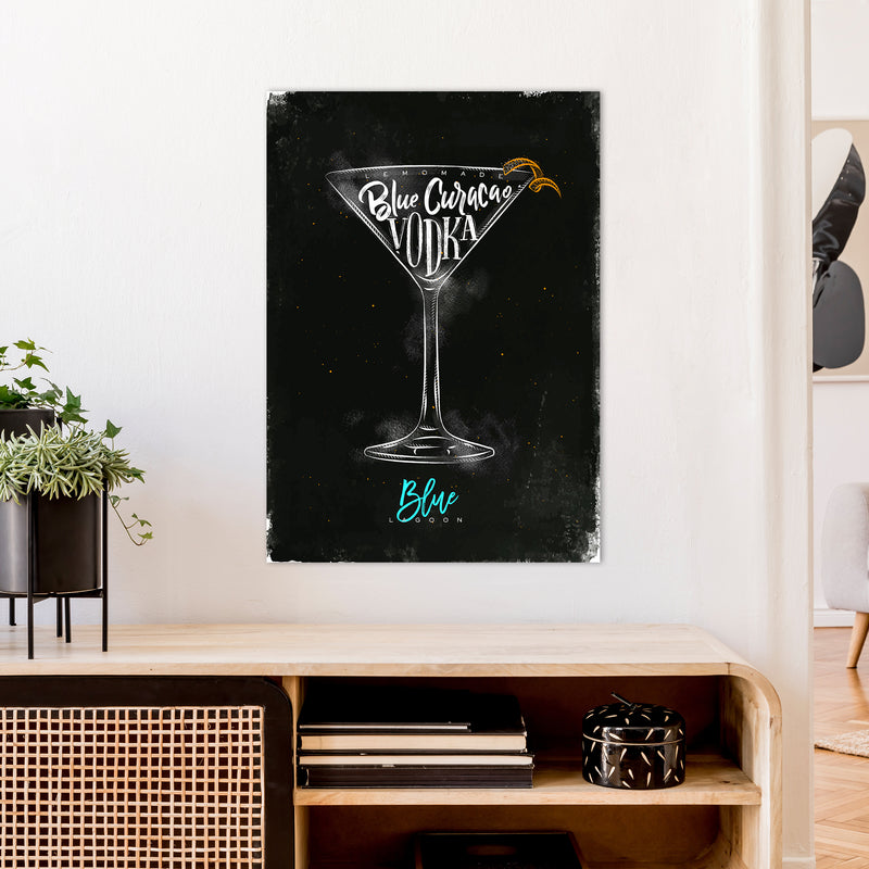 Blue Lagoon Cocktail Black  Art Print by Pixy Paper A1 Black Frame