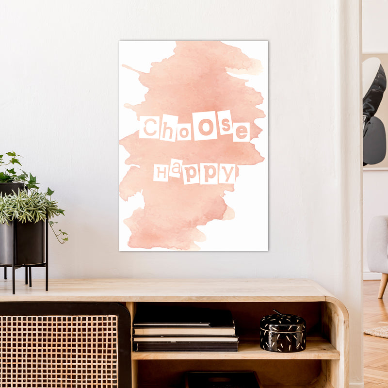 Choose Happy Watercolour  Art Print by Pixy Paper A1 Black Frame