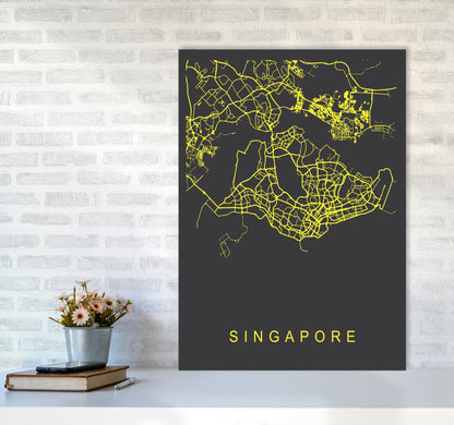 Singapore Map Neon Art Print by Pixy Paper A1 Black Frame