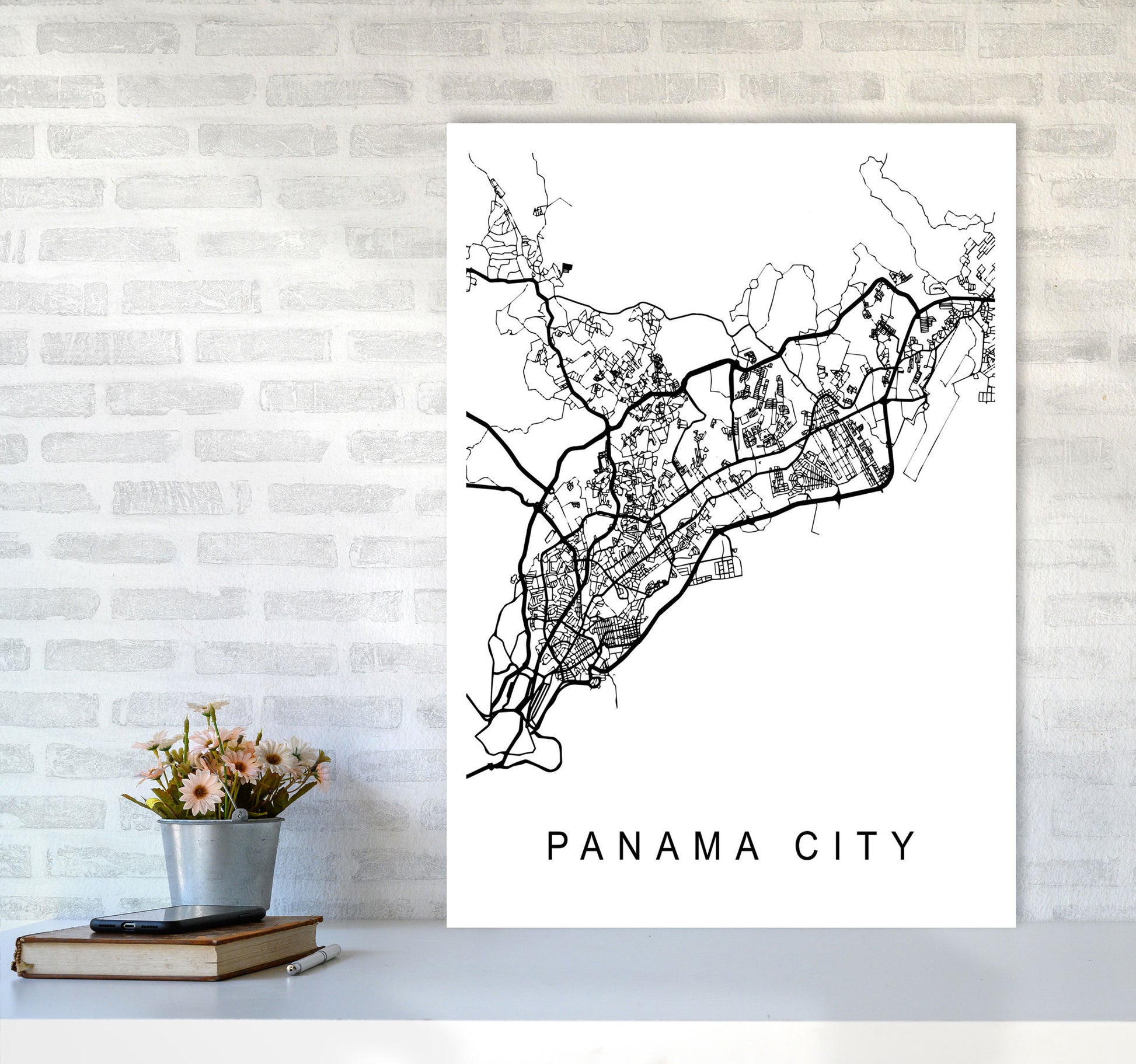 Panama Map Art Print by Pixy Paper A1 Black Frame