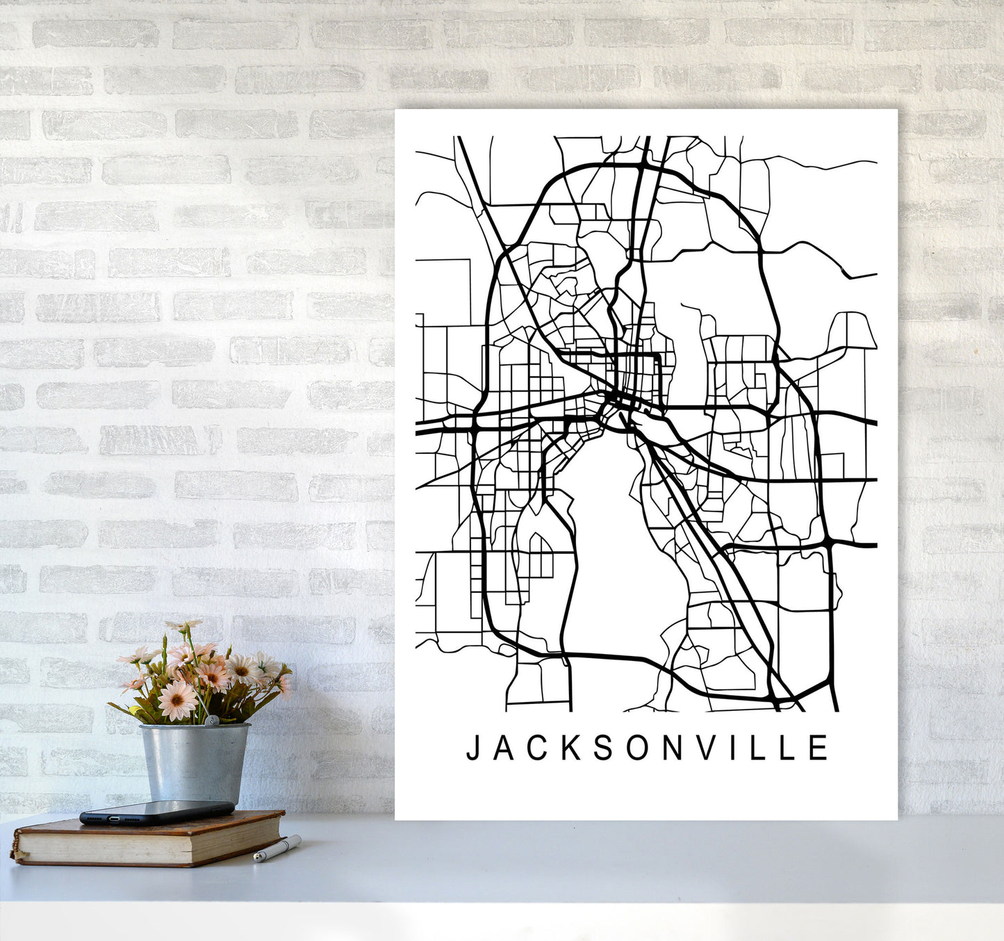 Jacksonville Map Art Print by Pixy Paper A1 Black Frame